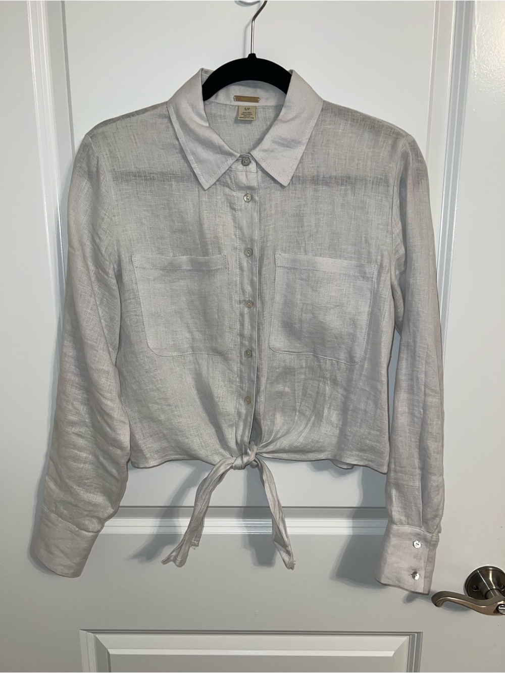 Magaschoni White Linen Tie-Front Button-Up Shirt - Women's